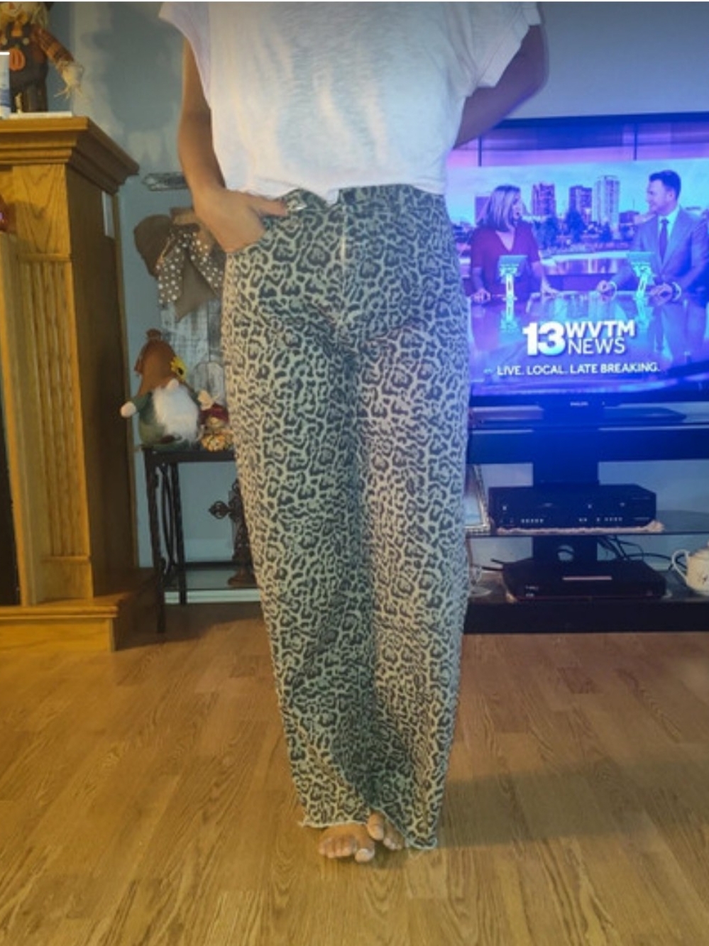 SHEIN Neutral Leopard-Print Wide Leg Pants